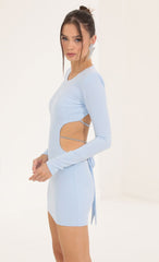 Crepe Shoulder Pad Cutout Dress in Blue