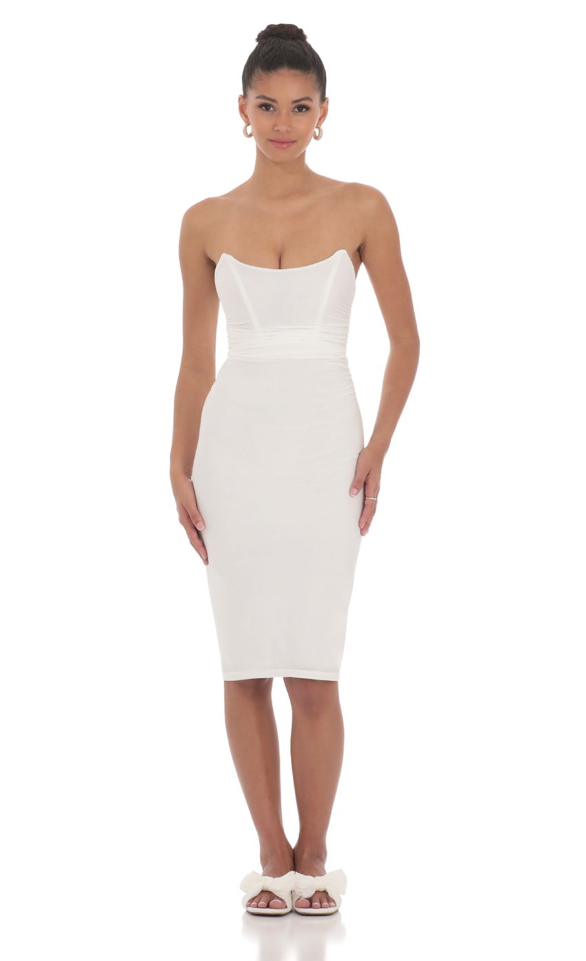 Corset Strapless Midi Dress in White