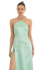 Rhinestone Halter Maxi Dress in Green