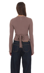 V-Neck Overlap Top in Taupe
