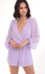Balloon Sleeve Romper in Lilac Dots