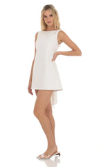 High Neck Back Bow Dress In White