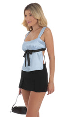 Satin Bow Top in Blue