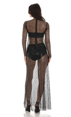 Sequin Mesh Dress in Black