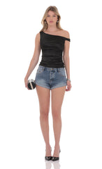 Low Rise Cuffed Denim Shorts in Blue