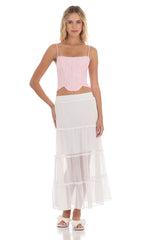 Striped Floral Corset Top in Pink