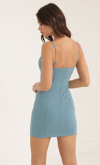 Crepe Rhinestone Corset Dress in Blue