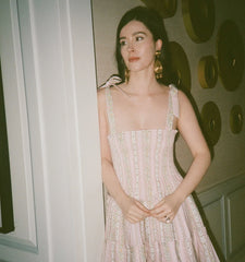 Couturebudthe Hill House X La Coqueta Ribbon Charlotte Nap Dress - Pink Floral Stripe