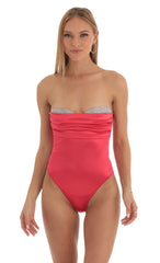 Rhinestone Satin Bodysuit in Red
