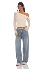 Lace Off Shoulder Top in Pastel Peach