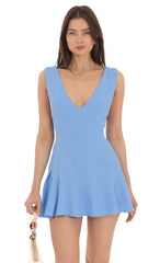 V-Neck Fit and Flare Dress in Blue