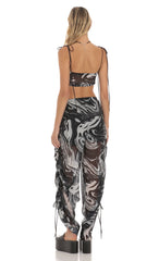 Ruched Pant Set in Black Swirl