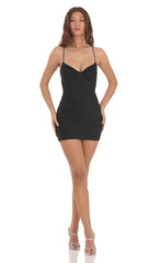 Mesh Rhinestone Open Back Dress in Black