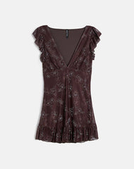 Motarika Mini Dress In Doodle Flower Flock Brown