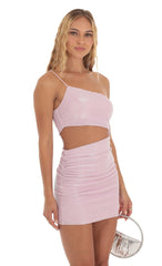 Shimmer Cutout One Shoulder Dress in Pink