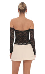 Off Shoulder Lace Flyaway Top in Black