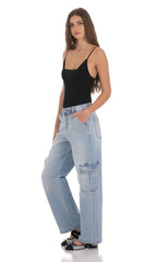 Cargo Wide Leg Jeans in Faded Denim