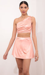 One Shoulder Two Piece Set in Salmon