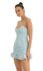 Crepe Ruched Bodycon Dress in Turquoise