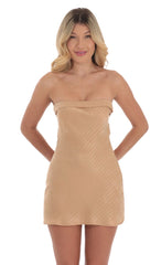 Shimmer Satin Strapless Slip Dress in Mustard