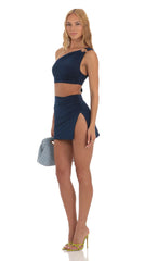 One Shoulder Two Piece Set in Navy