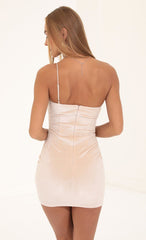 Glitter One Shoulder Velvet Dress in Champagne