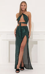 Ruched Sequin Set in Green