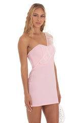 Corset One Shoulder Dress in Pink