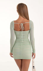 Mesh Long Sleeve Bodycon Dress in Green