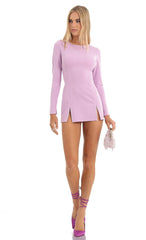 Rhinestone Cinched Bodycon Dress in Purple