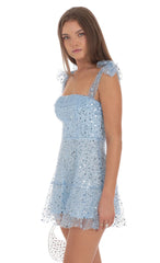 Sequin Beaded A-line Dress in Sky Blue