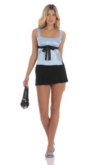 Satin Bow Top in Blue