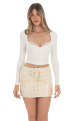 Gold Shimmer Ribbon Skirt in Cream