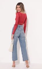 Long Sleeve Sparkle Top in Red