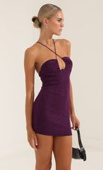Square Metallic Knit Underwire Bodycon Dress in Purple