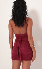 Pleated Satin Knot Dress in Wine
