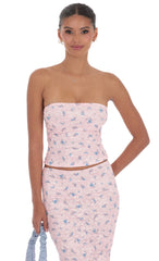 Strapless Floral Lace Two Piece Set in Pink