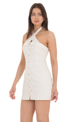 Cross Neck Halter Dress in White