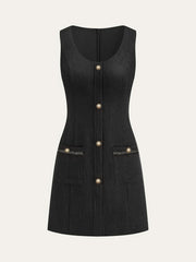 Tweed Sleeveless Button Mini Dress