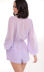 Balloon Sleeve Romper in Lilac Dots