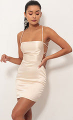Satin Lace-up Dress in Champagne