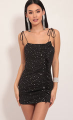 Vertical Frill Dress in Twinkling Black