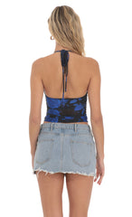 Mesh Floral Halter Top in Black and Blue