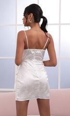 Floral Satin Wrap Dress in White
