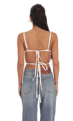 Floral Satin Open Back Tie Top in Cream