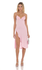 Satin Midi Dress in Pink