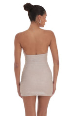 Glitter Strapless Bodycon Dress in Taupe