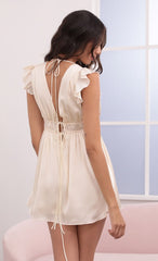 Satin Plunge A-line Dress in Cream