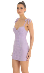Rhinestone Lined Ruched Dress in Lavender