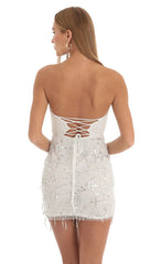Dangling Sequin Corset Dress in White